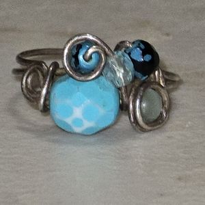Hand Wrapped Beaded Ring Centre SZ 8